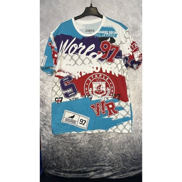 STAPLE Maglietta Uomo Pike T-Shirt Multicolor All Over Print‎ Size 2XL Men’s - Picture 1 of 10